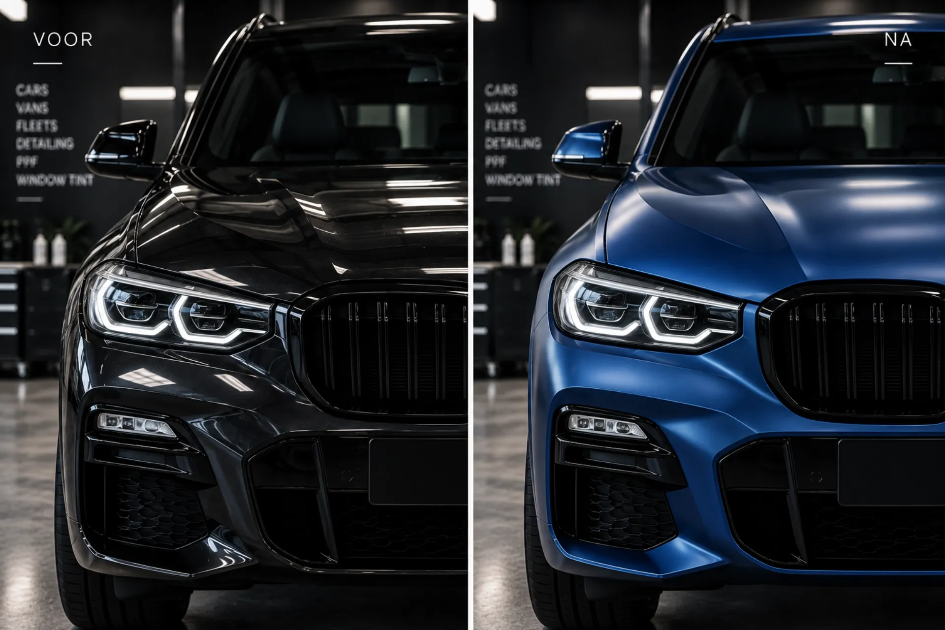 Voor en na: BMW X3 front in satin blauw