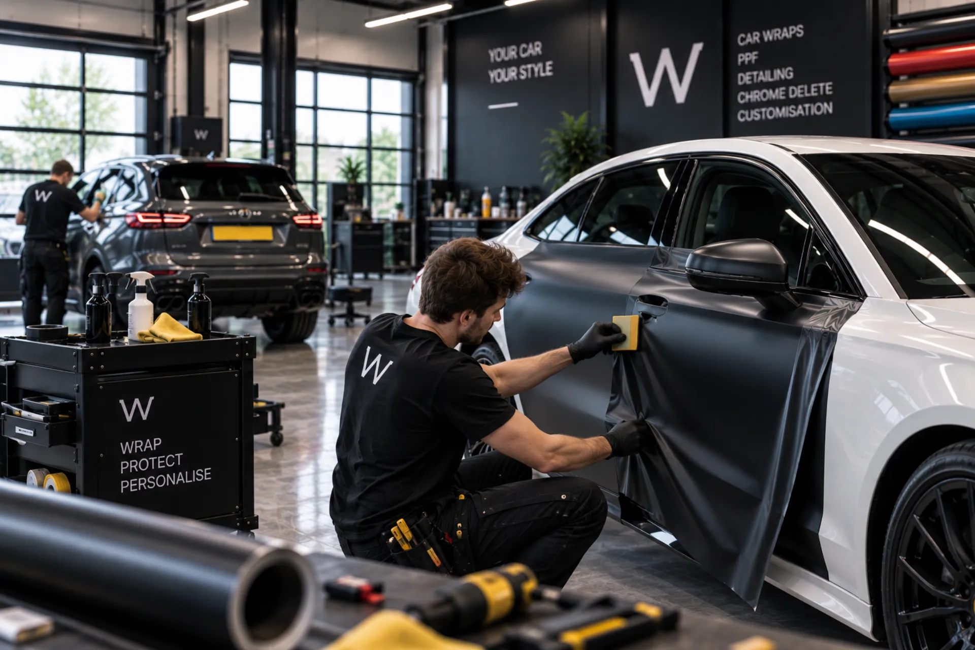 Audi RS wordt gewrapt met wit-zwarte folie
