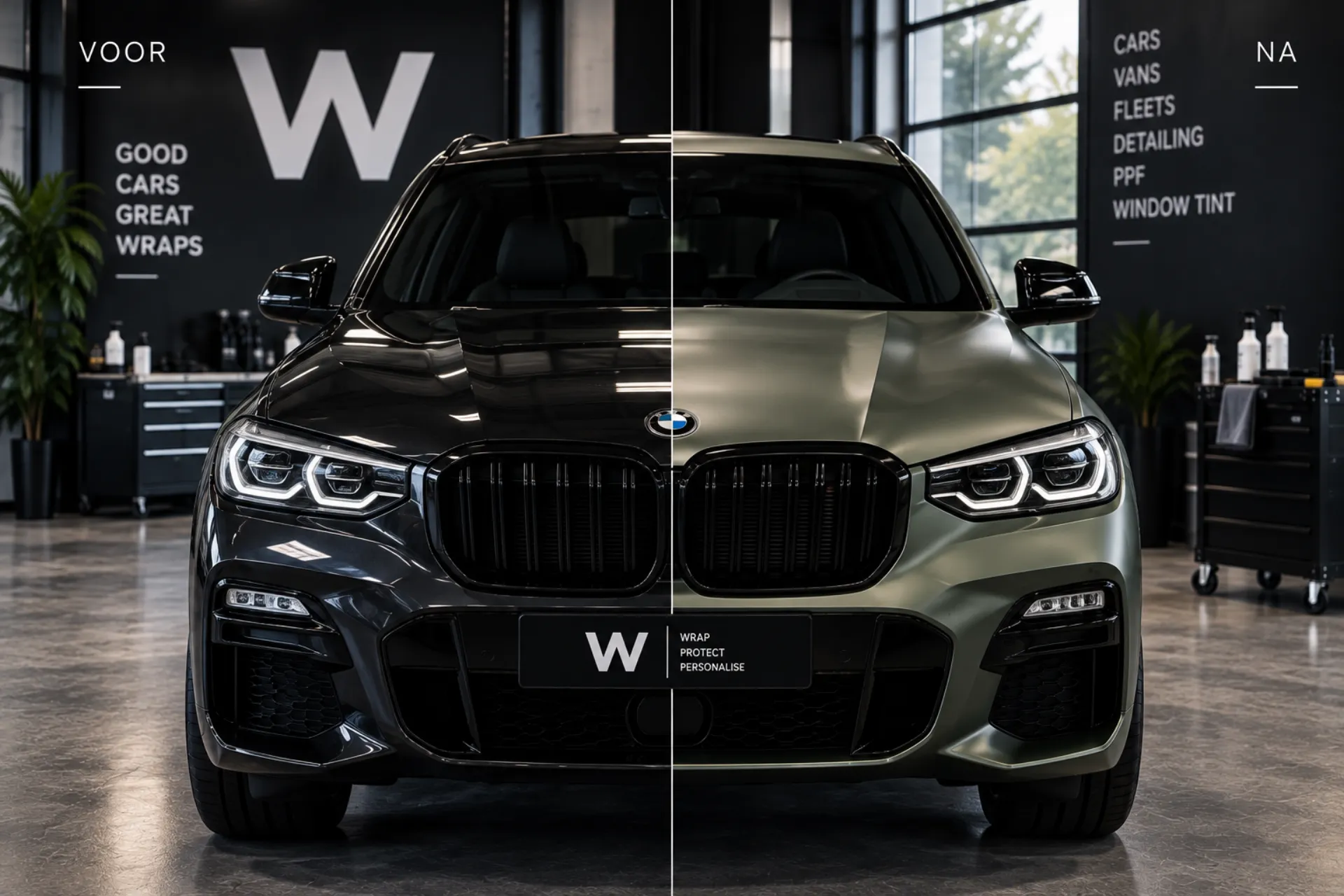 BMW X3 gewrapt in mat groen – voor en na het wrapproces